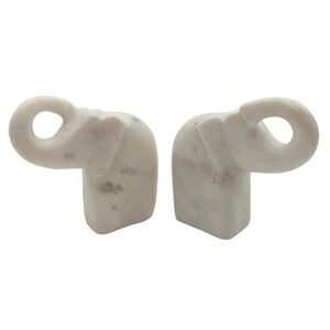 Heavy Marble Elephant Bookends Carved Stone Pair Mid Century Modern MADE INDIA